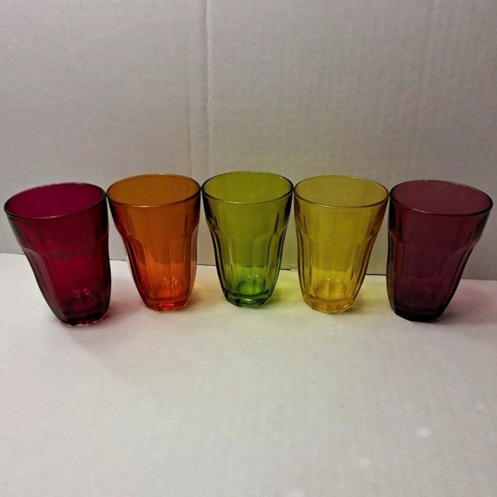VTG Palaks Multicolor Glass Tumbler Cups Glasses 5-Piece Set 3in Dia x 5in H